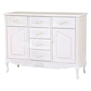 開梱設置サービス付 ワイドキャビネット リビング収納 木製 引き出し 扉 脚付き 姫系 アンティーク風 ハンプトンシリーズ リビング 代引不可