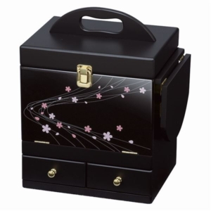 コスメボックス メイクボックス 蒔絵調 持ち手 引き出し ミニテーブル 三面鏡付き ベッドルーム リビング 代引不可