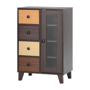 キャビネット 収納棚 カラフル 引き出し4杯 木製 脚付き 取っ手 可動式棚板 ウッドグラデーション リビング ベッドルーム 代引不可