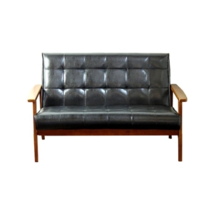 ビンテージ調 ソファー / 木製肘付き 張地：合成皮革/合皮 コンパクト レトロモダン 代引不可