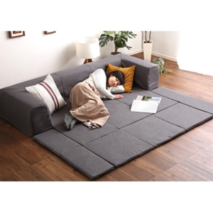 フロアマット付き ローソファー 幅250cm 洗えるカバー付き 肘付き 代引不可