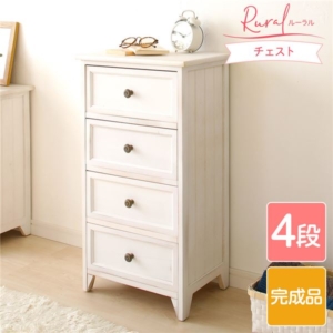 チェスト 収納棚 4段 シャビー 木製 桐製 薄型 軽量 Rural ルーラル 完成品 リビング 代引不可
