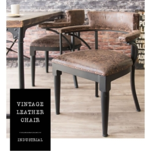 ダイニングチェア 幅61cm ブラウン 合皮 綿 スチール アジャスター付き INDUSTRIA インダストリアル リビング 代引不可