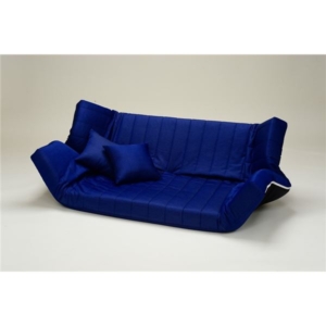 低反発 リクライニングソファー/ローソファー デニム生地 ネイビー 肘付き 同色クッション2個付き 日本製 代引不可