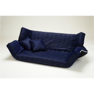 低反発 リクライニングソファー/ローソファー デニム生地 インディゴ 肘付き 同色クッション2個付き 日本製 代引不可