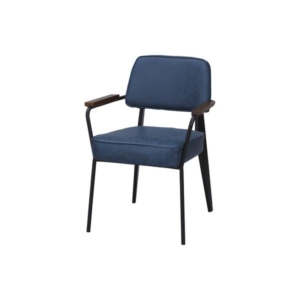 パーソナルチェア リビングチェア ネイビー 肘付き スチール ソフトレザー アームチェア リビング ダイニング