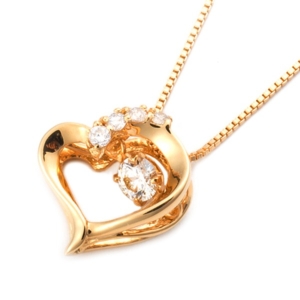 ダイヤモンドペンダント/ネックレス 一粒 K18 ゴールド 0.1ct ダンシングストーン 揺れるダイヤ ハートモーチフ 正規品タグ 鑑別書付き