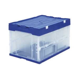 （まとめ） アイリスオーヤマ ハード折りたたみコンテナフタ一体型 ／クリア HDOH-50 ブルー／クリア 1個入 2セット