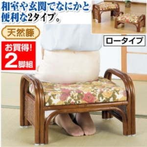 天然籐らくらく座椅子2脚組 座面高23cm (リビング/玄関) 代引不可