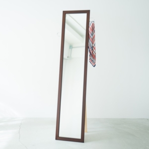 フック付きスタンドミラー(/茶) 幅35cm 鏡/カガミ/姿見/全身鏡/木製/飛散防止加工/日本製/収納/ラック/ハンガー/北欧風/折りたたみ/EN-021