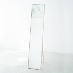 細枠スタンドミラー (/白) 天然木/姿見鏡/スリム/高級感/木製/飛散防止加工/折りたたみ/北欧風/日本製/完成品/NK-2
