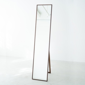 細枠スタンドミラー (/茶) 天然木/姿見鏡/スリム/高級感/木製/飛散防止加工/折りたたみ/北欧風/日本製/完成品/NK-2