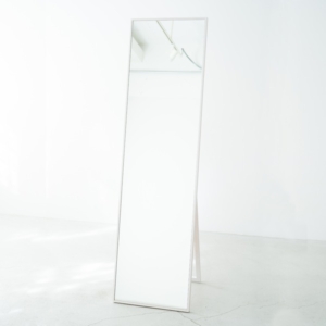 細枠スタンドミラー (/白) 天然木/姿見鏡/ワイド/高級感/木製/飛散防止加工/折りたたみ/北欧風/日本製/完成品/NK-3