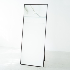 細枠スタンドミラー (/茶) 天然木/姿見鏡/ワイド/高級感/木製/飛散防止加工/折りたたみ/北欧風/日本製/完成品/NK-4