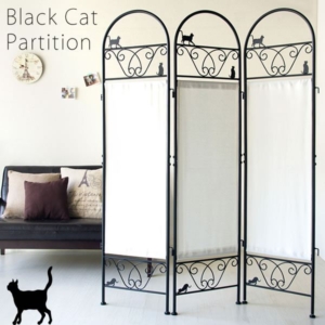パーテーション 衝立 猫柄 3連 スチール ファブリック生地 アジャスター付き リビング 店舗 インテリア家具