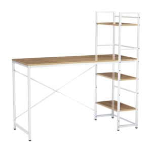 デスク 机 パソコンデスク 学習机 木製 収納ラック 棚付き スチールフレーム /ナチュラル WH/NA 組立品 代引不可