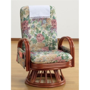 天然籐リクライニング回転座椅子ミドルタイプ (サイドポケット付き) 代引不可