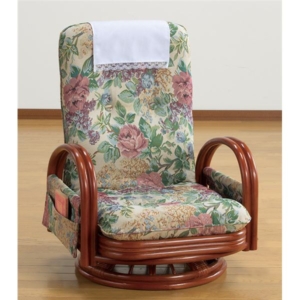 天然籐リクライニング回転座椅子ロータイプ (サイドポケット付き) 代引不可