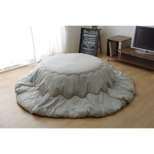 シンプル こたつ布団 丸形 グレイ 直径約225cm 厚掛けタイプ 洗える 綿100% リビング 代引不可