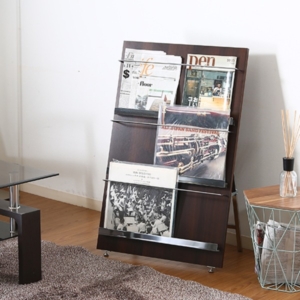 ウッド マガジンラック 雑誌収納 3段 ワイド 奥行35cm 折りたたみ式 デコール 組立品 リビング ダイニング 代引不可