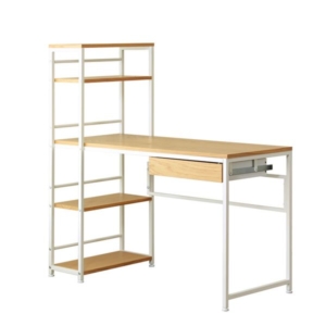 収納ラック付きパソコンデスク/ワークデスク オーク 引出し付き 組立品 代引不可