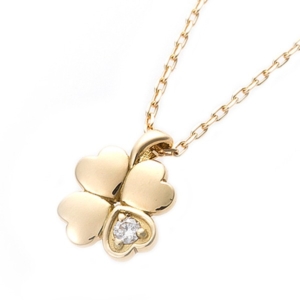 ダイヤモンド ネックレス 一粒 0.014ct K18 ゴールド 四葉 クローバーモチーフ ペンダント 鑑別カード付き