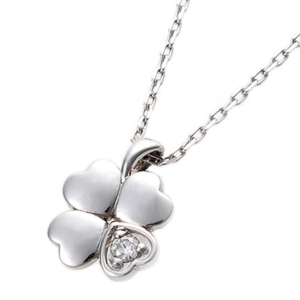 ダイヤモンド ネックレス 一粒 0.014ct プラチナ Pt900 四葉 クローバーモチーフ ペンダント 鑑別カード付き