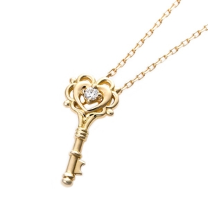 ダイヤモンド ネックレス 一粒 K18 ゴールド 鍵 キーモチーフ ペンダント 鑑別カード付き