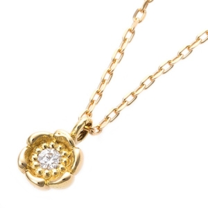 ダイヤモンド ネックレス 一粒 0.014ct K18 ゴールド 花 フラワーモチーフ ペンダント 鑑別カード付き