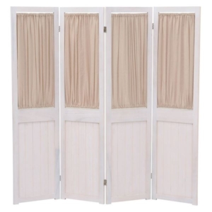 パーテーション 衝立 4連 木製 桐材 取り外し式カーテン付き 完成品 リビング ダイニング 代引不可