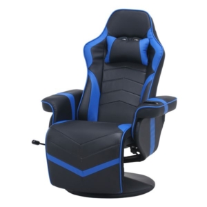 ゲーミングチェア リクライニングチェア 約幅84cm ブルー ドリンクホルダー 肘付き 合皮 リビング 組立品 代引不可