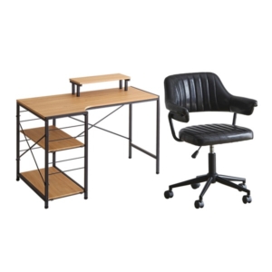 デスクチェア セット パソコンデスク シャビーオーク オフィスチェア ガス圧昇降 キャスター付き 組立品 代引不可