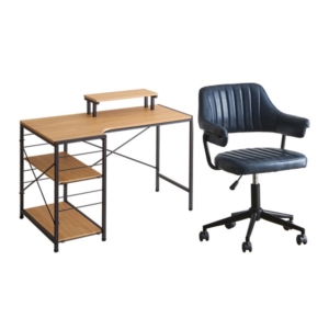 デスクチェア セット パソコンデスク シャビーオーク オフィスチェア ネイビー ガス圧昇降 キャスター付き 組立品 代引不可