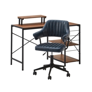 デスクチェア セット パソコンデスク ウォールナット オフィスチェア ネイビー ガス圧昇降 キャスター付き 組立品 代引不可