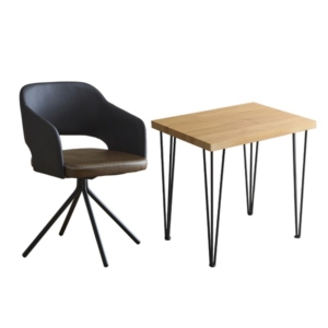 デスクチェア 2点セット パソコンデスク シャビーオーク レザー調 ラウンドチェア 組立品 リビング 代引不可