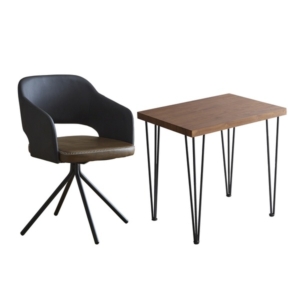 デスクチェア 2点セット パソコンデスク ウォールナット レザー調 ラウンドチェア 組立品 リビング 代引不可