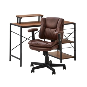 デスクチェア 2点セット パソコンデスク 約幅110cm ウォールナット ワークチェア ロッ機能付 レザー調 代引不可