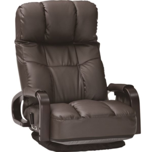 座椅子 フロアチェア 幅61cm PVC リクライニング 回転 360度回転 肘付き BK 組立品 代引不可