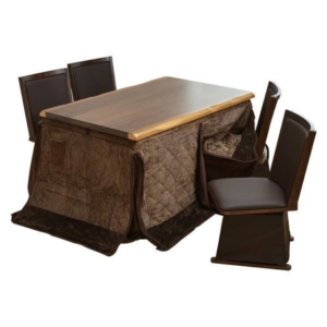 6点セット ハイこたつ ウォールナット突板 回転式チェア4 こたつ布団：ブラウン 組立品 リビング 代引不可