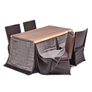 6点セット ハイこたつ ウォールナット突板 回転式チェア4 こたつ布団：ライトグレー 組立品 リビング 代引不可