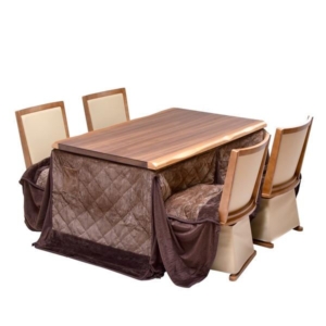 6点セット ハイこたつ ウォールナット突板 回転式チェア4 ナチュラル こたつ布団： 組立品 リビング 代引不可