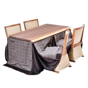 6点セット ハイこたつ ウォールナット突板 回転式チェア4 こたつ布団：ライトグレー 組立品 代引不可