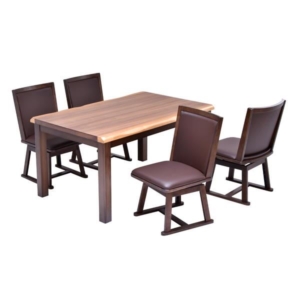 5点セット ハイこたつ ウォールナット突板 回転式チェア4 組立品 リビング 代引不可