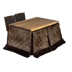 4点セット ハイこたつ ウォールナット突板 回転式チェア2 こたつ布団：ブラウン 組立品 リビング 代引不可