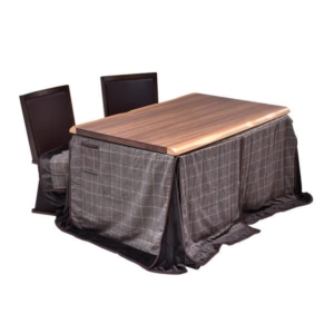 4点セット ハイこたつ ウォールナット突板 回転式チェア2 こたつ布団：ライトグレー 組立品 リビング 代引不可