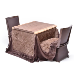 4点セット ハイこたつ 奥行75cm ウォールナット突板 回転式チェア2 こたつ布団：ブラウン 組立品 代引不可