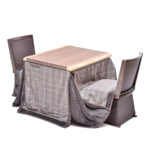 4点セット ハイこたつ 奥行75cm ウォールナット突板 回転式チェア2 こたつ布団：ライトグレー 組立品 代引不可