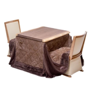 4点セット ハイこたつ 奥行75cm ウォールナット突板 回転式チェア2 ナチュラル こたつ布団： 組立品 代引不可