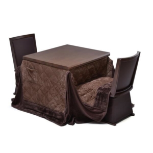 4点セット ハイこたつ 奥行75cm 栓柄転写 回転式チェア2 こたつ布団:ブラウン 組立品 リビング 代引不可