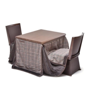 4点セット ハイこたつ 奥行75cm 栓柄転写 回転式チェア2 こたつ布団:ライトグレー 組立品 リビング 代引不可